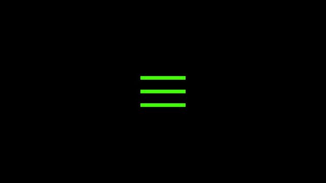 Minimalist Green Menu Icons Animated in Dark Background with Subtle Camera Movement