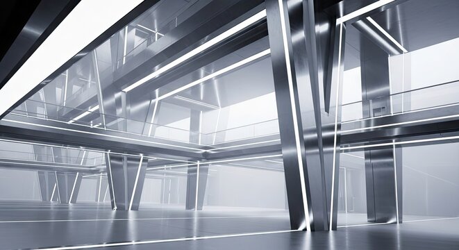 Futuristic modern architecture with glass and steel structures.