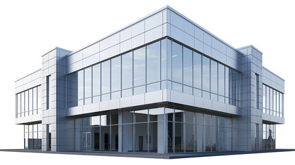 Modern glass and aluminum office building, isolated on transparent background