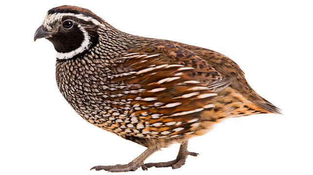 Bobwhite quail bird with brown speckled feathers, isolated on transparent background