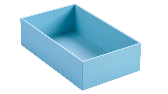 Empty light blue rectangular storage box, isolated on transparent background