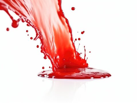 Red liquid splashing on a white surface in dynamic motion  