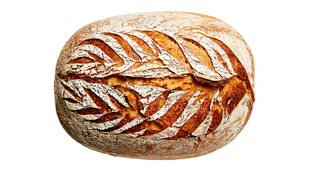 Artisan sourdough bread with decorative scoring, isolated on transparent background