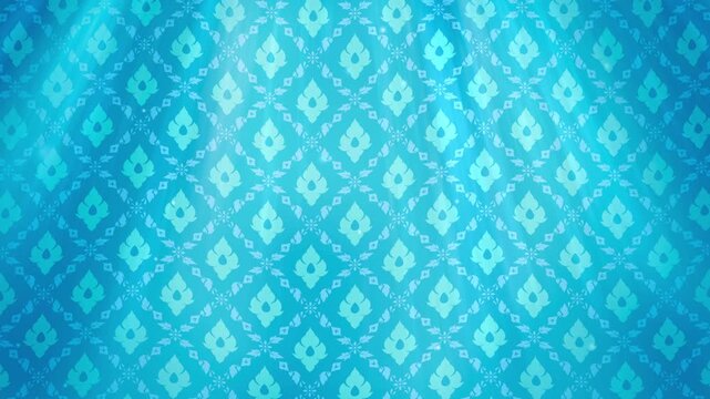 4K Animation of Luxury Lai Thai pattern light blue background. Waving cloth animation