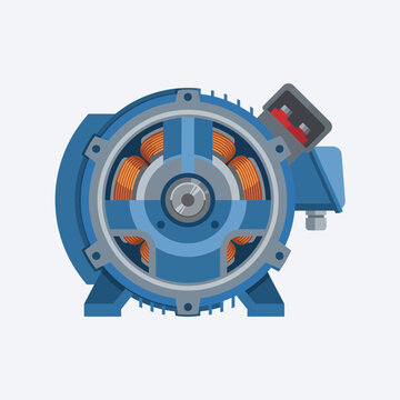 Flat vector illustration of electric motor cross section diagram