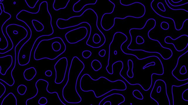 Abstract Blue Neon Contour Lines Moving Slowly Across A Dark Background In A Seamless Loop Motion.