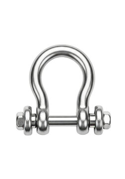 Shiny metal bow shackle with a screw pin for heavy lifting and industrial rigging hardware isolated on transparent background