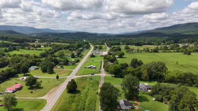 Aerial Drone Footage of Rural Road Near Pikeville, Tennessee and the Cumberland Mountains