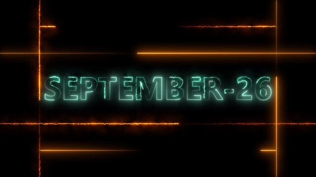 September 26 neon date overlay with glowing orange light streaks and cyberpunk aesthetic calendar
