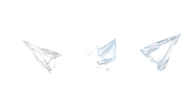 Broken glass shards vector set realistic shattered crystal fragments isolated on white background transparent ice splash