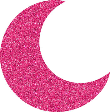 Pink glitter crescent moon in flat vector style, designed as a sparkling celestial decorative element isolated
