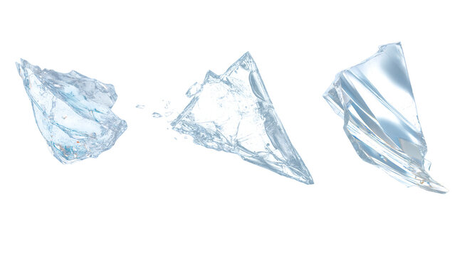 Broken glass shards vector set realistic shattered crystal fragments isolated on white background transparent ice splash
