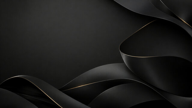 Abstract elegant black wavy silk fabric background with golden edges background abstract material