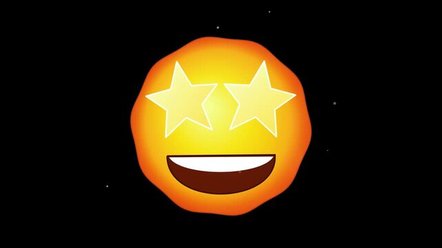 Animated Starstruck Emoji Face with Star Eyes and Smile on Black Background
