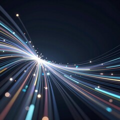 Fototapeta premium abstract digital art piece appears long exposure shot starry night sky background black focal point bright light radiates center creating tunnel like effect light rays different colors including blue
