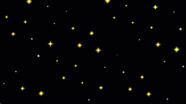 Retro Bit Pixel Art Golden Stars Sparkling on Black Background