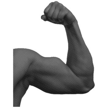 A halftone muscular man flexing his muscles