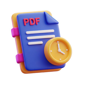 3d rendered pdf document icon with clock
