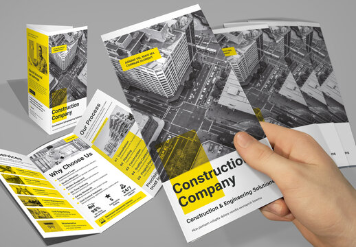 Construction Themed Tri-Fold Folder Brochure Template