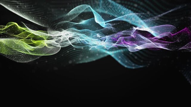 Fantastic video animation with particle wave object in slow motion, 4096x2304 loop 4K