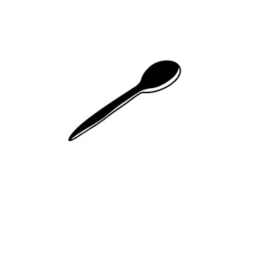 Minimalist black spoon icon cutlery kitchen utensil table spoon icon symbol medical dosage measurement healthcare graphic element isolated on dark background for restaurant menu design.