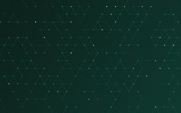 Abstract geometric triangle network pattern with dark green nodes for digital technology backdrop.