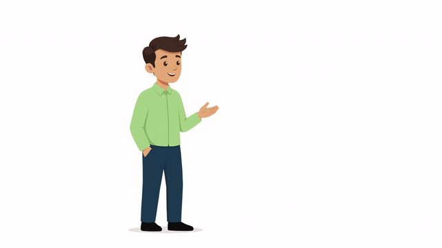 Friendly Business Man Presenting with Hand Gesture Animated Character