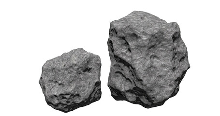 Two grey rough asteroid rocks or meteorites isolated on black background © Raihan