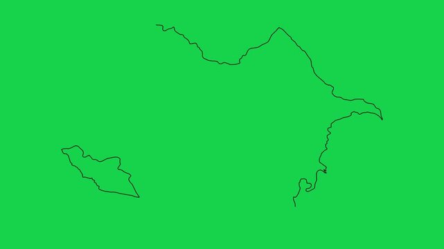 Outline map of Azerbaijan appears and fills on green screen background, motion graphics clip.