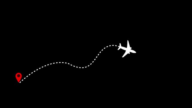 The path from the place to the departure of the plane animation. airplane line path animation. airplane flight route with map point. 4k