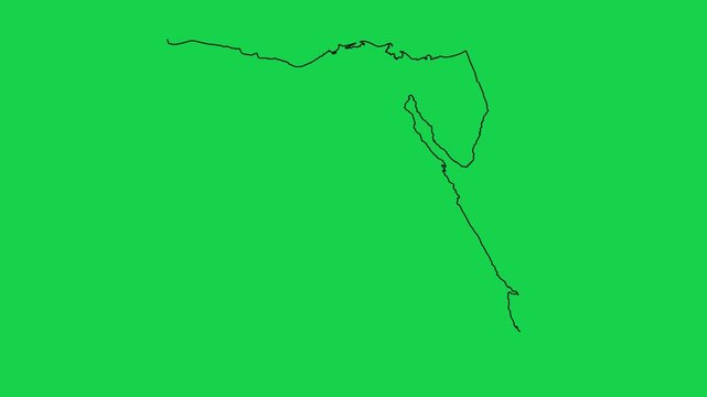 Egypt country map outline animation showing borders of egyptian territory on green background.