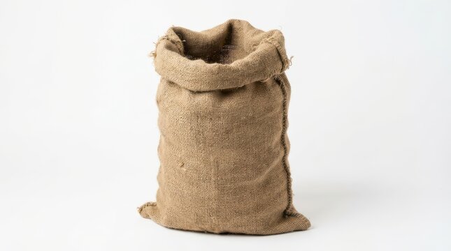 Empty burlap sack isolated on white background