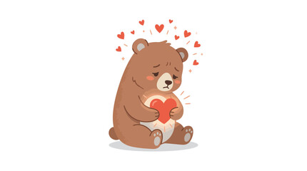 Fototapeta premium Sad Bear Holding Heart with Floating Hearts, Isolated