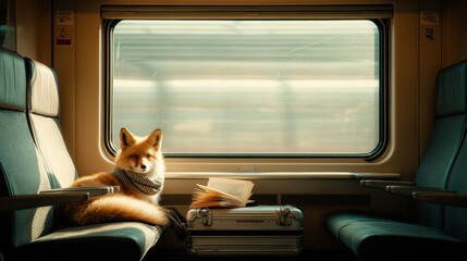 Obraz premium Cozy Fox Reading on a Train