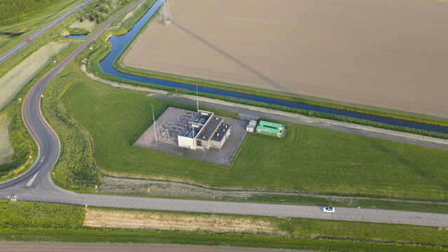 Aerial view of Battery Energy Storage System at Wind Park in Zeewolde