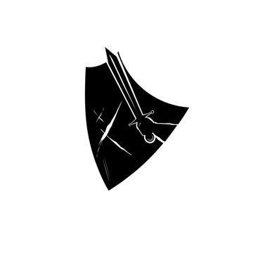 Vector illustration template for a logo featuring a sword and shield, without a background.