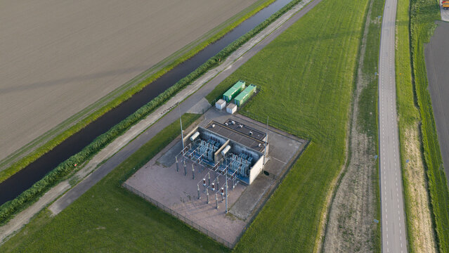 Aerial view of Battery Energy Storage System at Wind Park in Zeewolde