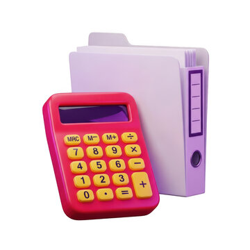 3d rendered calculator and file folder in vibrant colors
