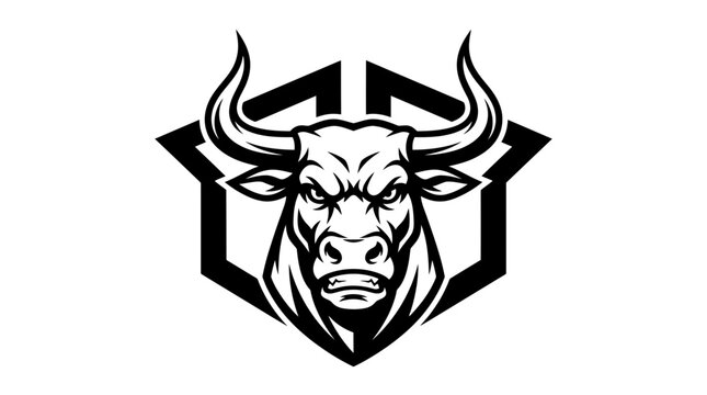 Aggressive bull head mascot inside hexagonal frame logo.
