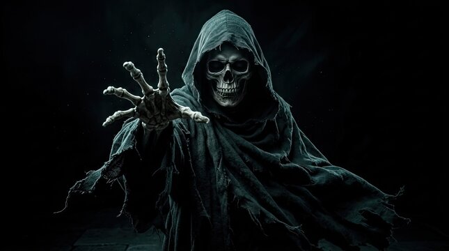 Dark scary grim reaper reaching out from darkness as a high quality element for a professional halloweem icon set collection