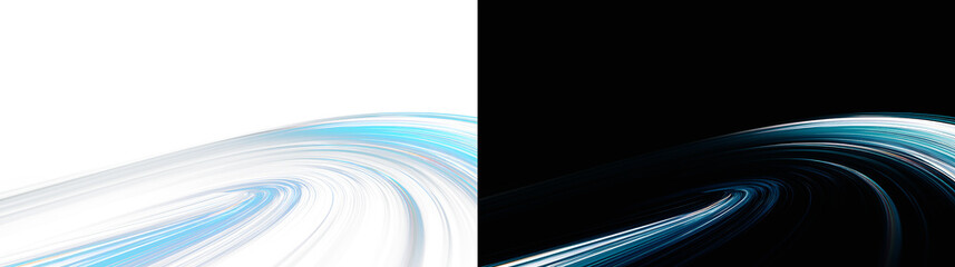 Abstract glowing blue orbital stream on white and black background, futuristic light trace overlay. Minimalist dark steel blue curve backdrop, modern space tech presentation slide design PNG © Creative Lab