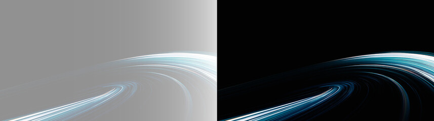 Abstract glowing blue orbital stream on transparent grey black background, futuristic light trace overlay. Minimalist dark steel blue curve backdrop, modern space tech presentation slide design PNG © Creative Lab