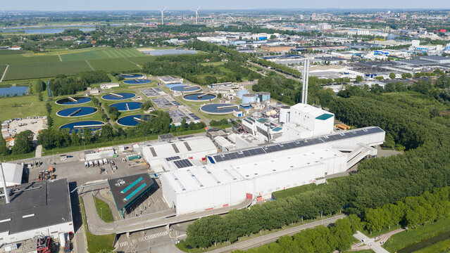 Aerial view of Waste Incineration Plant in Weurt near Nijmegen