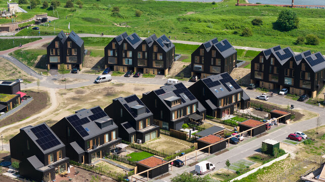Aerial view of Modern Ecological Residential Housing and Sustainable Living