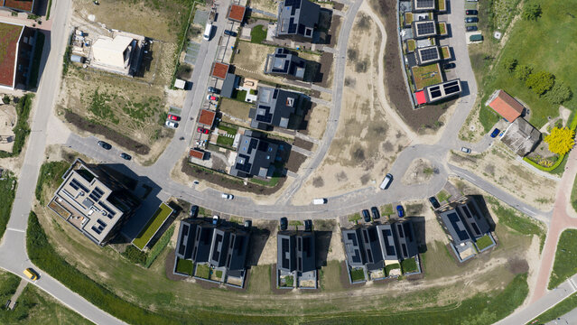 Aerial view of Modern Ecological Residential Housing and Sustainable Living