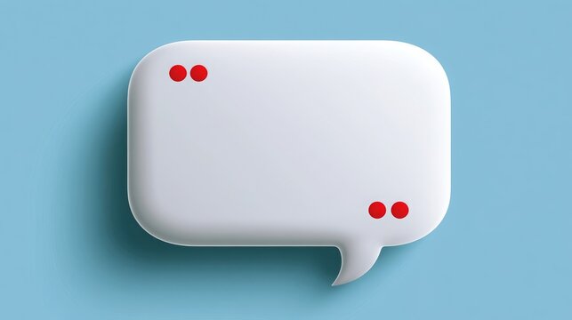 White speech bubble with red quotation marks on a powder-blue background, flat vector icon.