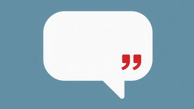 White speech bubble with red quotation marks on a powder-blue background, flat vector icon.
