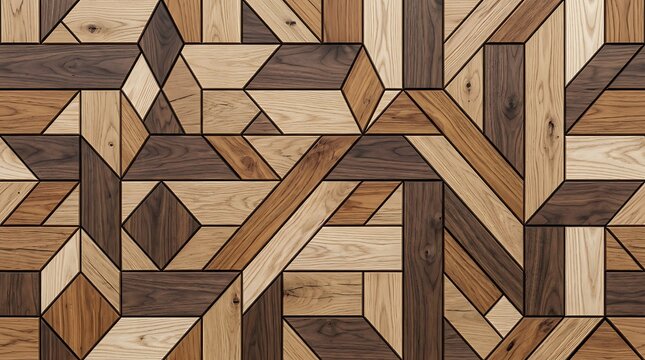 Seamless Geometric Wood Parquet Texture Background with Modern Abstract Inlay Pattern for Interior Wall