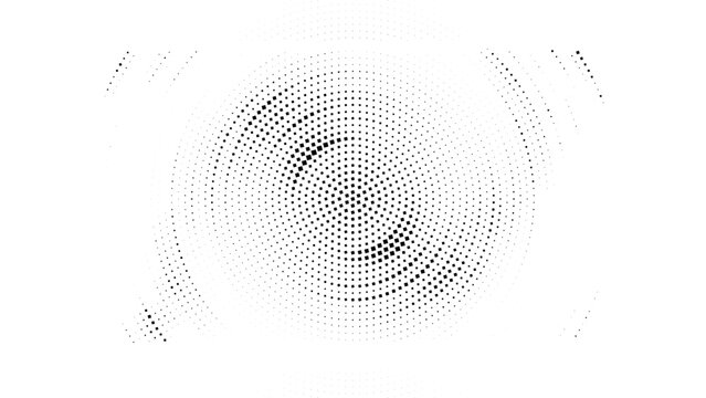 Abstract halftone circular square dot pattern with geometric radial composition, modern monochrome background and Vector Illustration