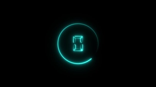 5 to 1 second modern digital countdown timer neon light style on black background,5 seconds simple countdown timer. Circle countdown timer 5 sec animation.